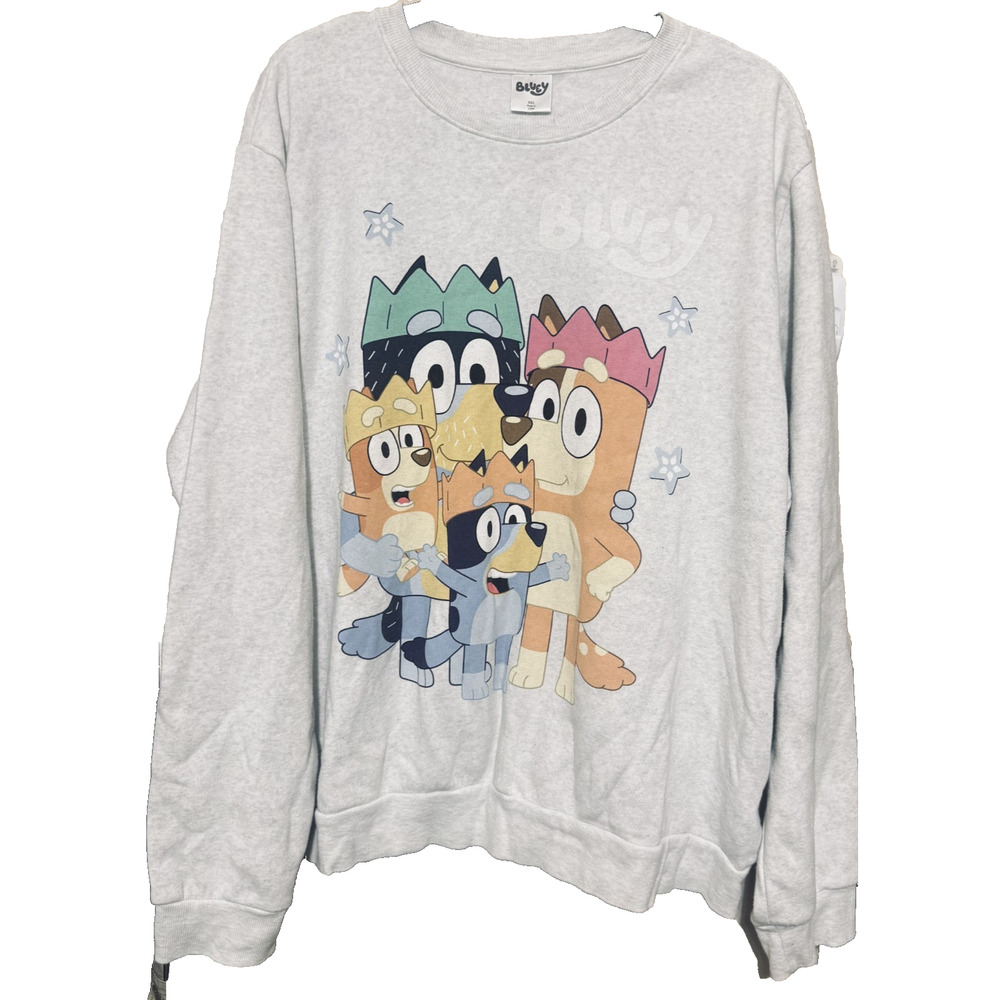 Bluey Family Gray Sweatshirt adult unisez sz XXL Cartoon HOORAY colorful